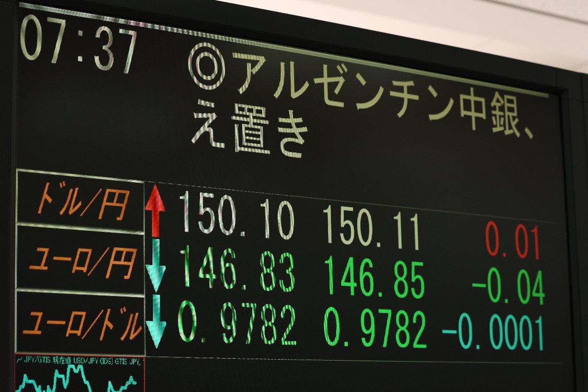 円相場を示すモニター＝１０月２１日、東京都中央区